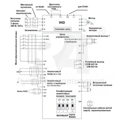 Схема подключения ПЧ IHD453P43T  фото