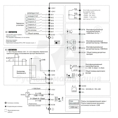 Схема подключения ПЧ VFD2A8MS21AFSAA  фото